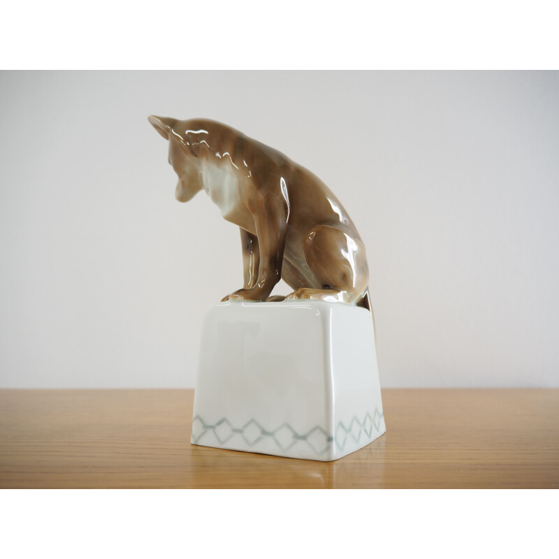 Escultura de raposa de porcelana Vintage 1960