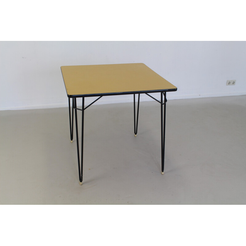 Square dining table with yellow formica table top - 1960s