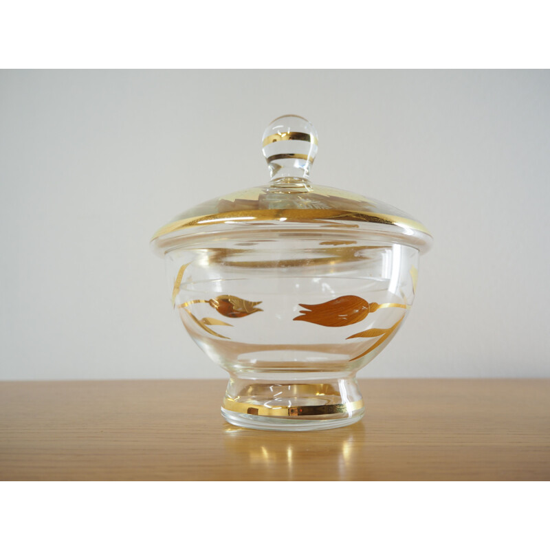 Vintage glass sugar bowl by Bohemia Crystal, Czechoslovakia 1950