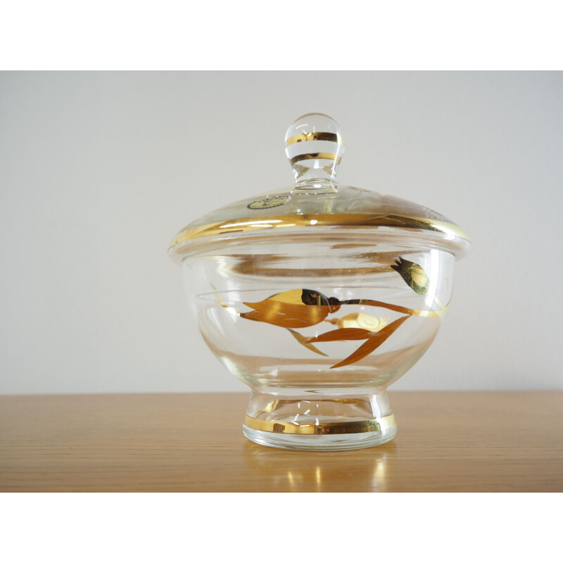 Vintage glass sugar bowl by Bohemia Crystal, Czechoslovakia 1950