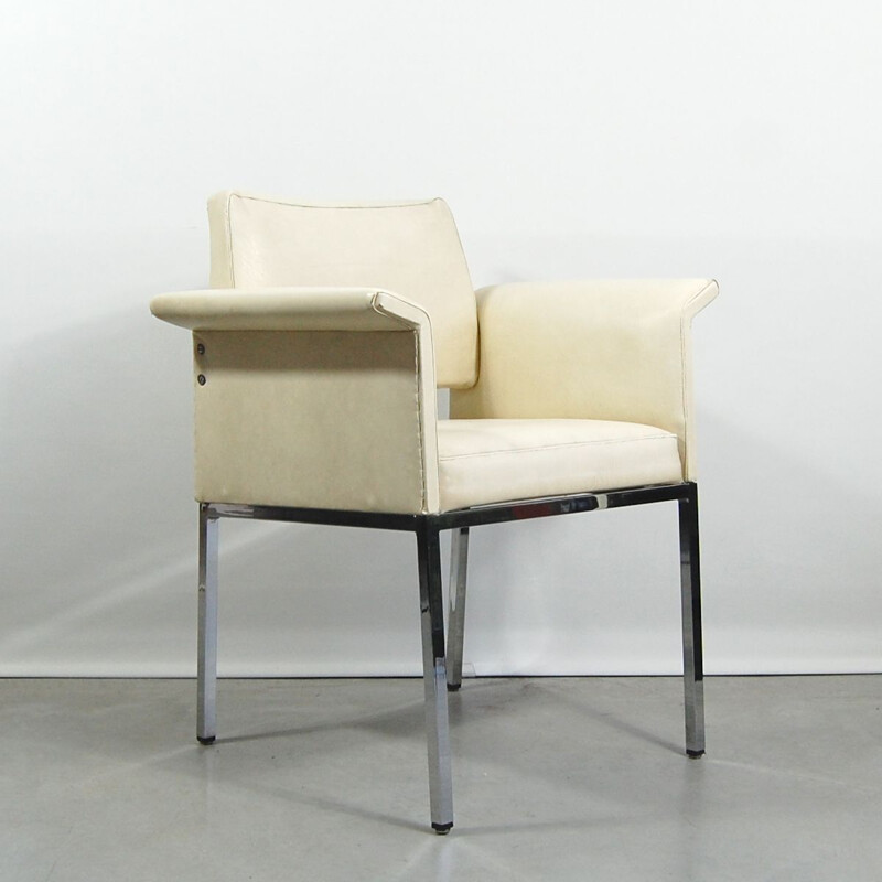 Vintage bridge armchair in off-white skai by Jean Domps for DMU, 1958