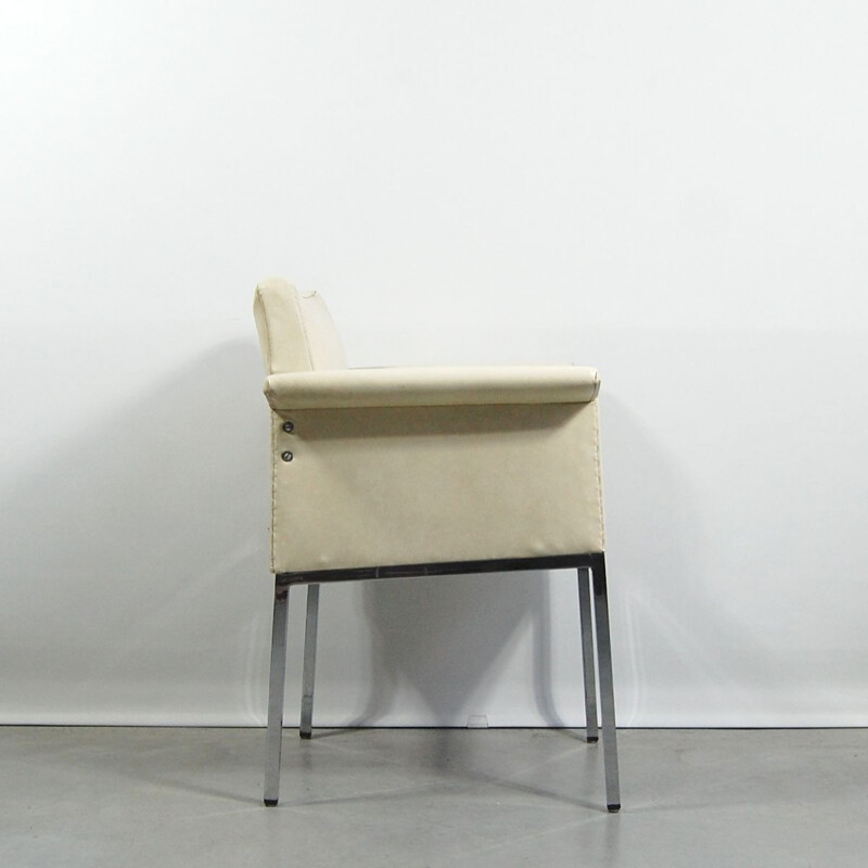 Vintage bridge armchair in off-white skai by Jean Domps for DMU, 1958