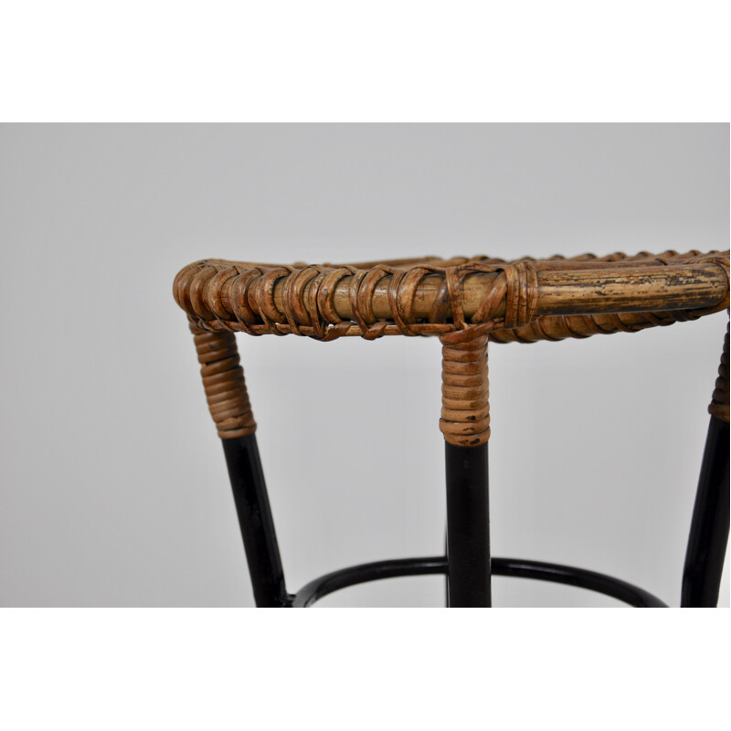 Set of 3 vintage round rattan bar stools by Rohé Noordwolde 1960