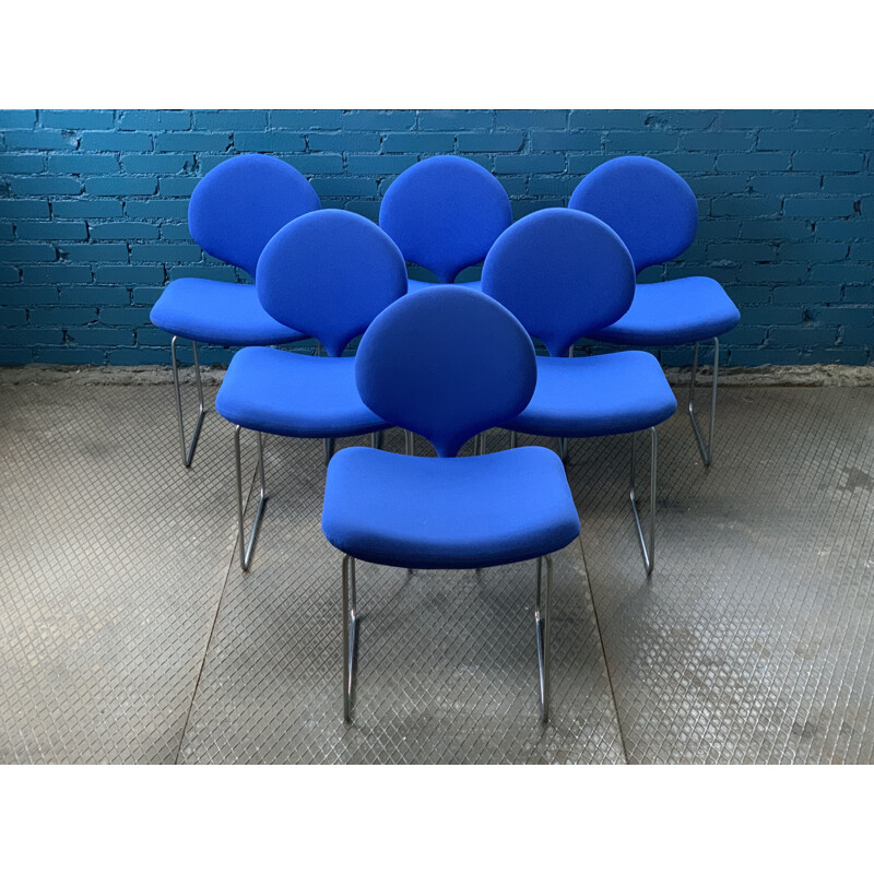 Série de 6 cadeiras de metal vintage Djinn niqueladas por Olivier Mourgue, 1968