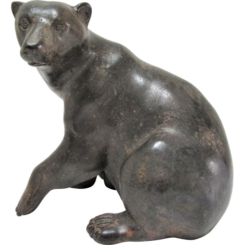 Vintage bronze bear sculpture with black patina 