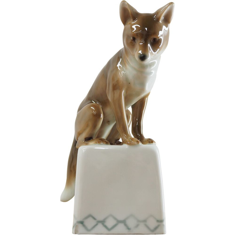 Midcentury Porcelain Sculpture of Fox, 1960s