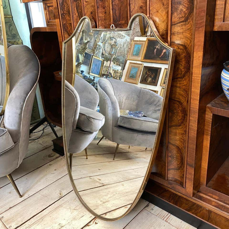 Mid-Century Brass Italian Wall Mirror 1950