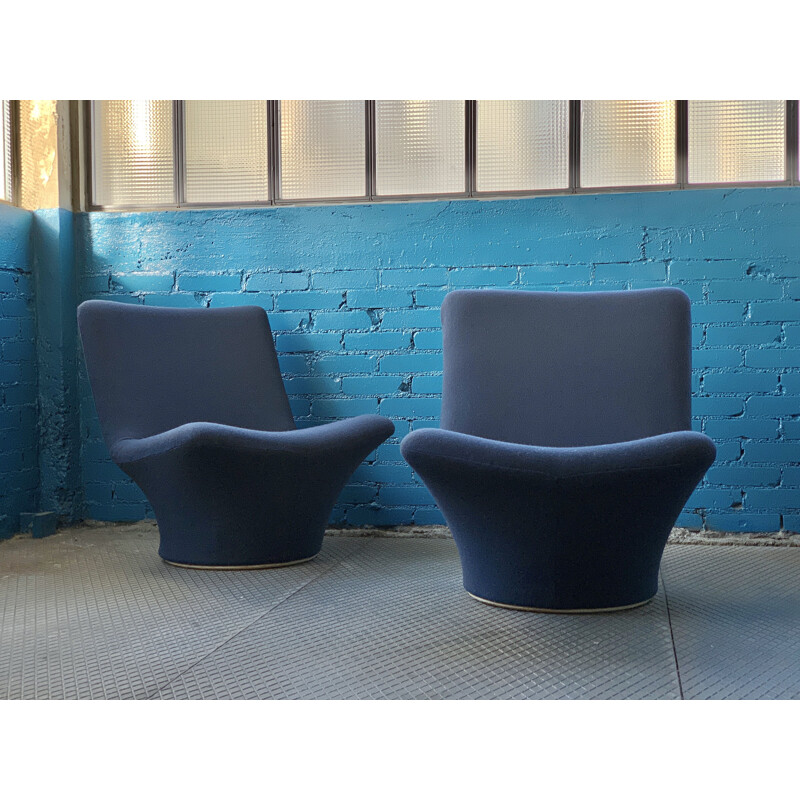 Pair of vintage armchairs F596 blue fabric Gabriel Geoffrey Harcourt ed Artifort 1967