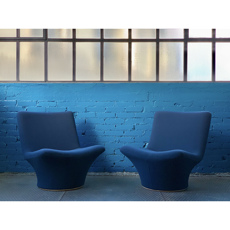 Paar vintage fauteuils F596 blauwe stof Gabriel Geoffrey Harcourt ed Artifort 1967