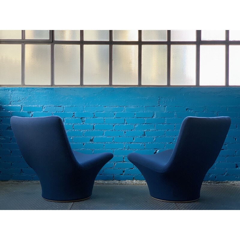 Paire de fauteuils vintage F596  tissu bleu Gabriel Geoffrey Harcourt ed Artifort 1967