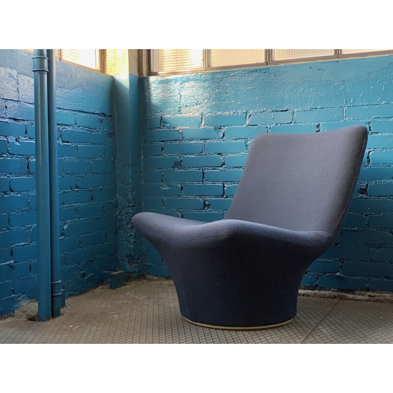 Paire de fauteuils vintage F596  tissu bleu Gabriel Geoffrey Harcourt ed Artifort 1967