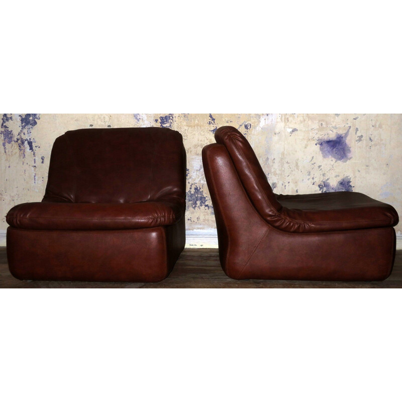 Pair of Mid-Century Leather Modular Lounge Chairs, 1970