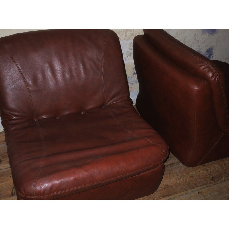 Pair of Mid-Century Leather Modular Lounge Chairs, 1970