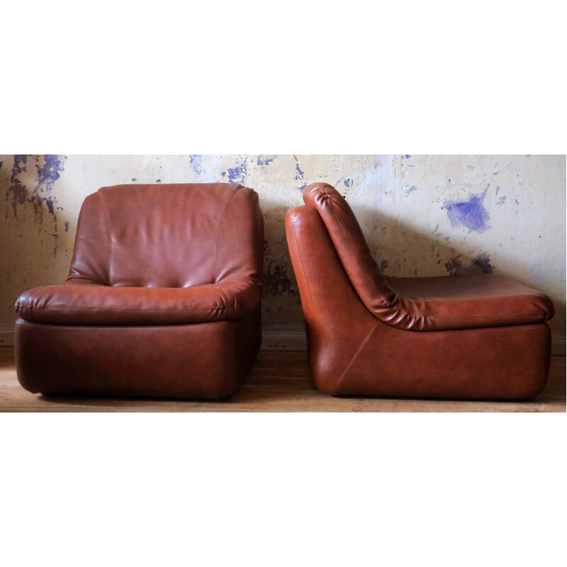 Pair of Mid-Century Leather Modular Lounge Chairs, 1970