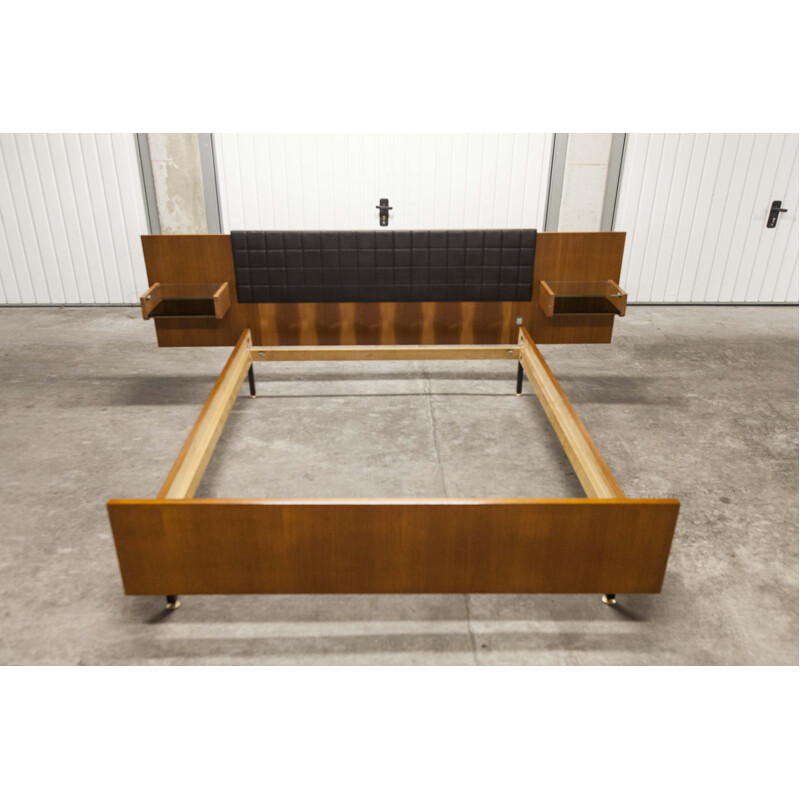 Vintage teakhouten bed, glasimitatie, 1965