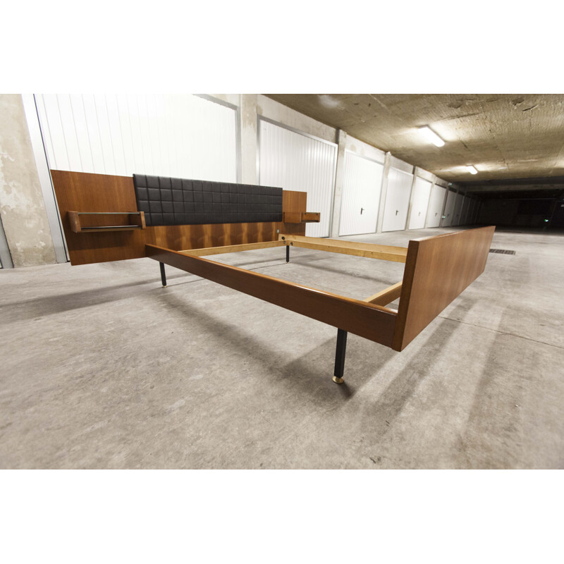 Cama vintage de madera de teca, imitación de cristal, 1965