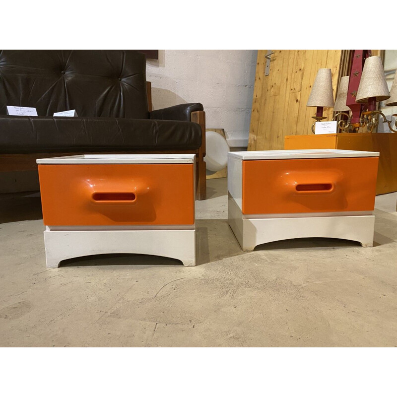 Pair of Marc Held Prisunic vintage bedside tables 1972