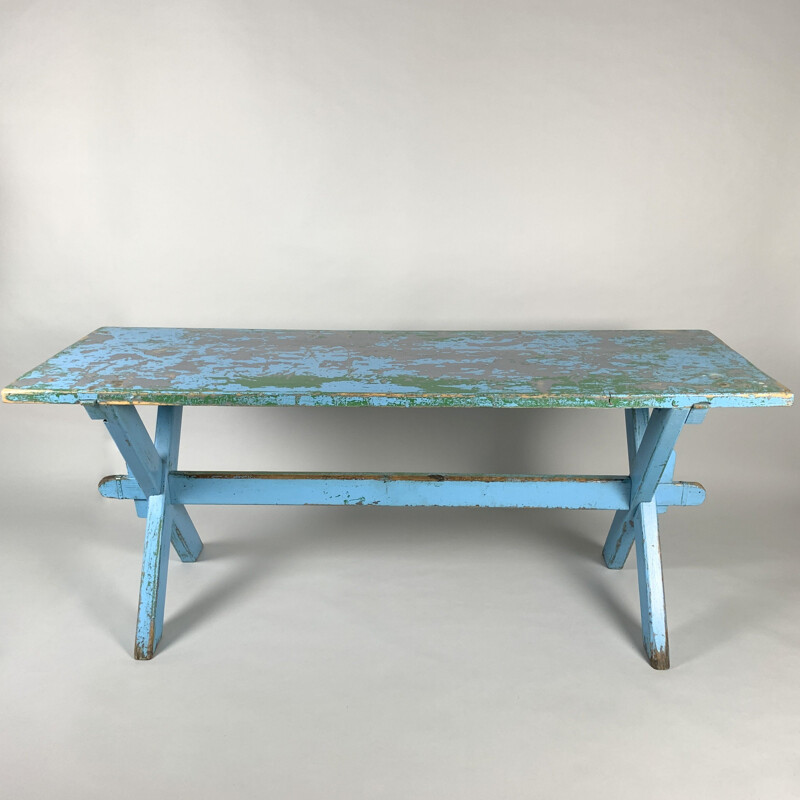 Table vintage en bois massif avec patine d'origine 1910 