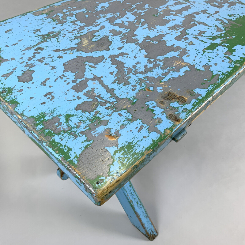 Table vintage en bois massif avec patine d'origine 1910 