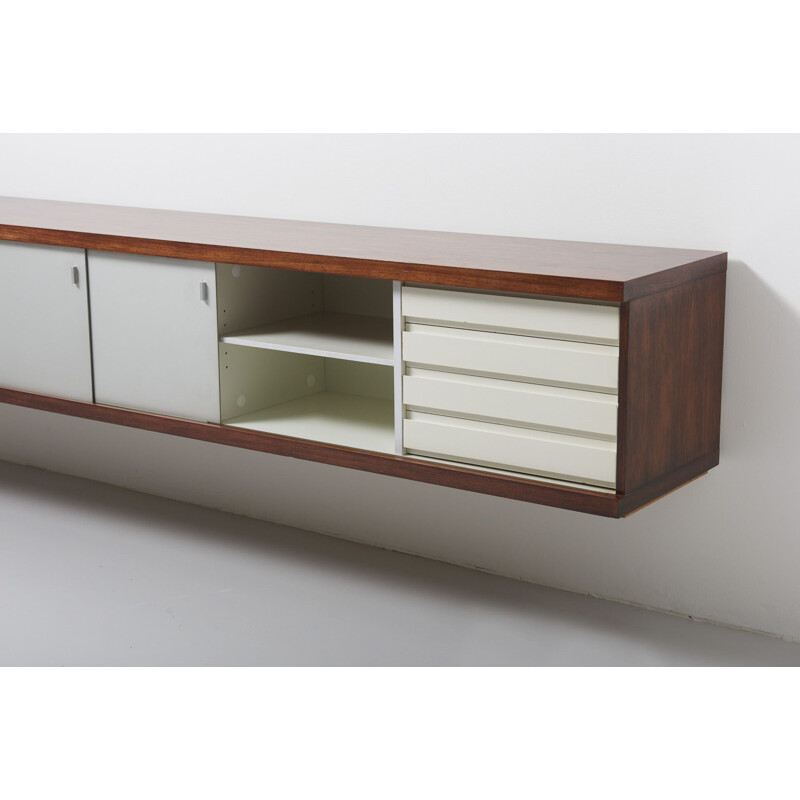 Enfilade flottante vintage en bois et aluminium par Horst Brüning pour Behr, Allemagne 1967