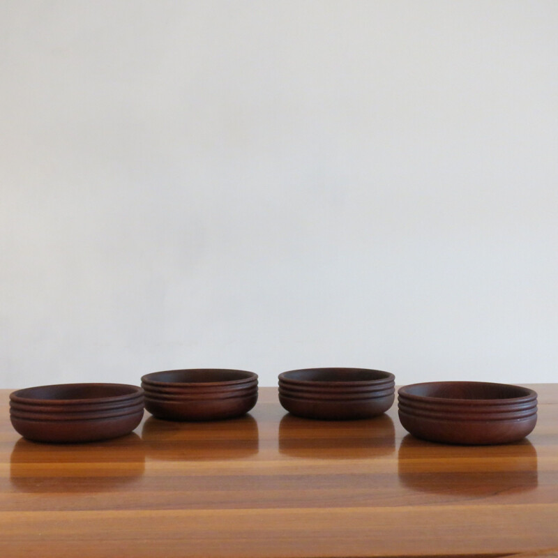 Set Of 4 Vintage Hand Teak Wooden Bowls By Galatix 1960s