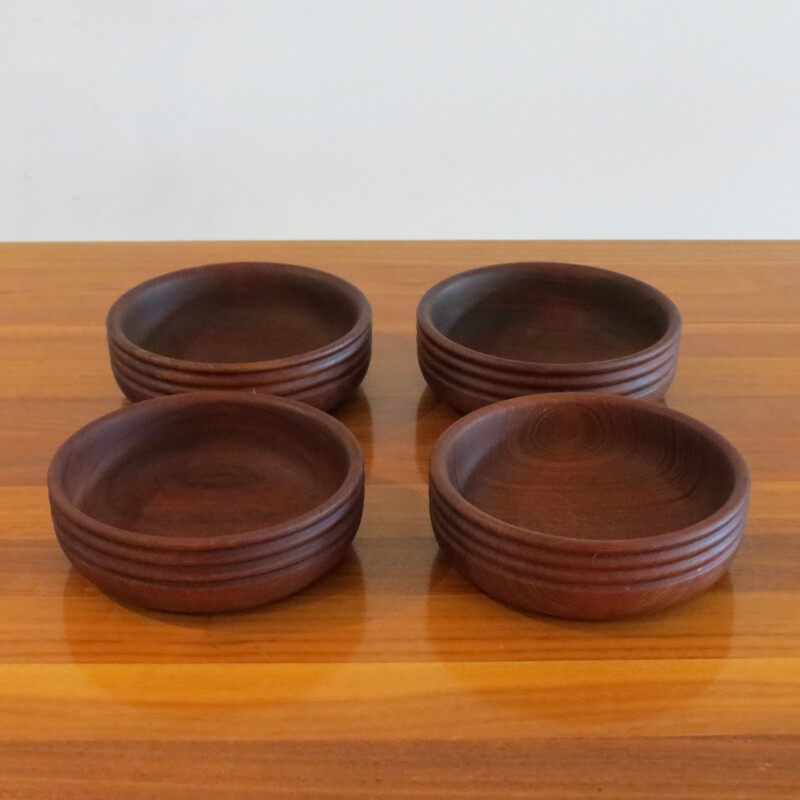 Set Of 4 Vintage Hand Teak Wooden Bowls By Galatix 1960s