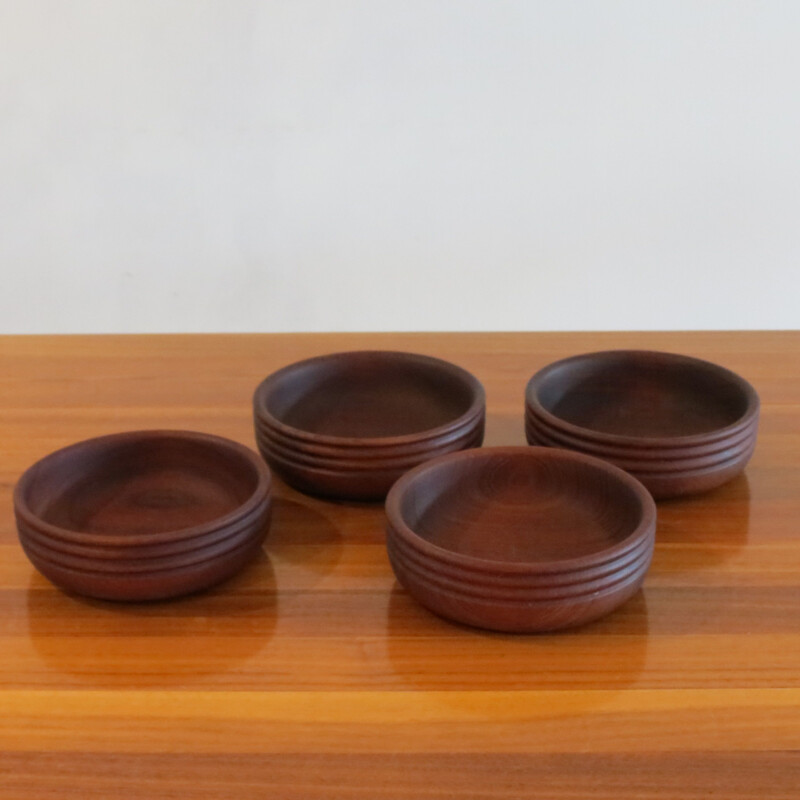 Set Of 4 Vintage Hand Teak Wooden Bowls By Galatix 1960s