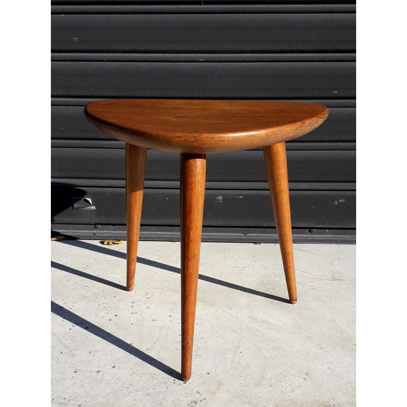 Vintage stool in solid oak Pierre Cruège 1955