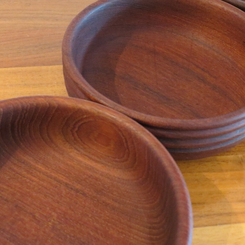 Set Of 4 Vintage Hand Teak Wooden Bowls By Galatix 1960s