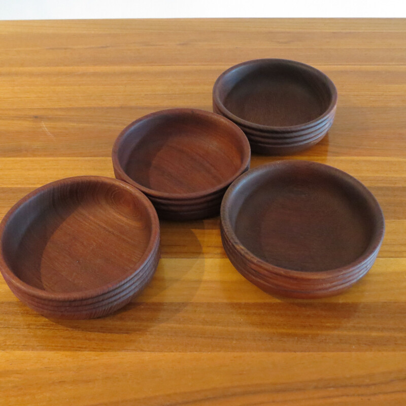 Set Of 4 Vintage Hand Teak Wooden Bowls By Galatix 1960s