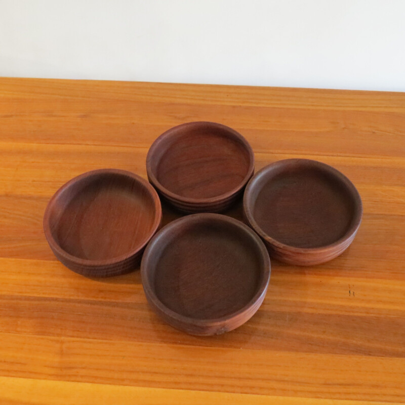 Set Of 4 Vintage Hand Teak Wooden Bowls By Galatix 1960s