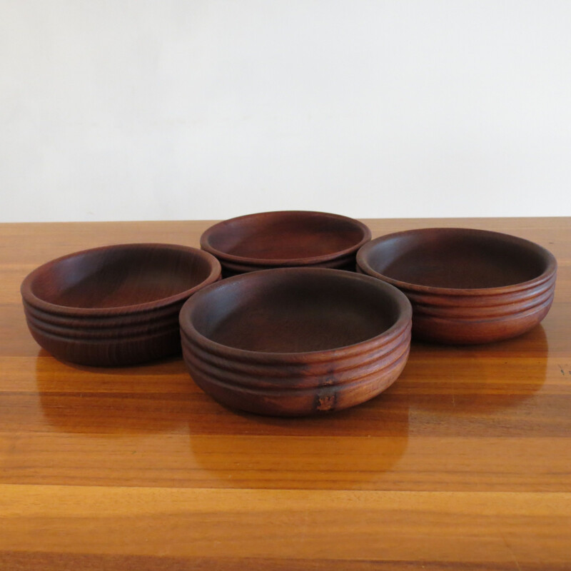 Set Of 4 Vintage Hand Teak Wooden Bowls By Galatix 1960s