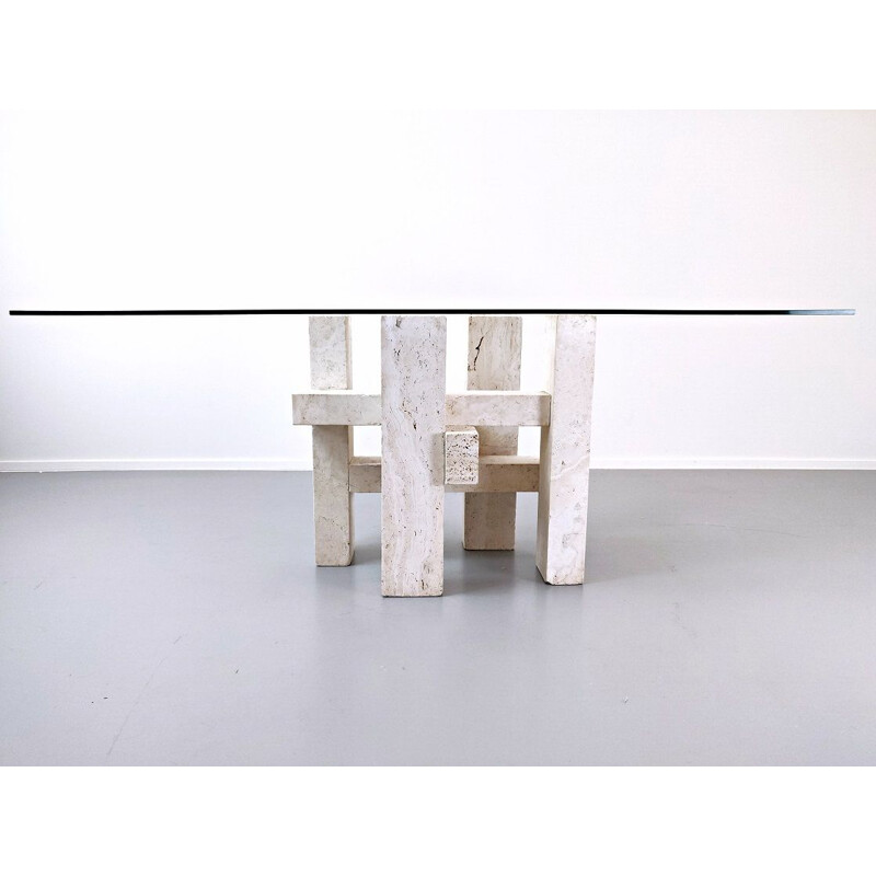 Travertine dining table by Willy Ballez