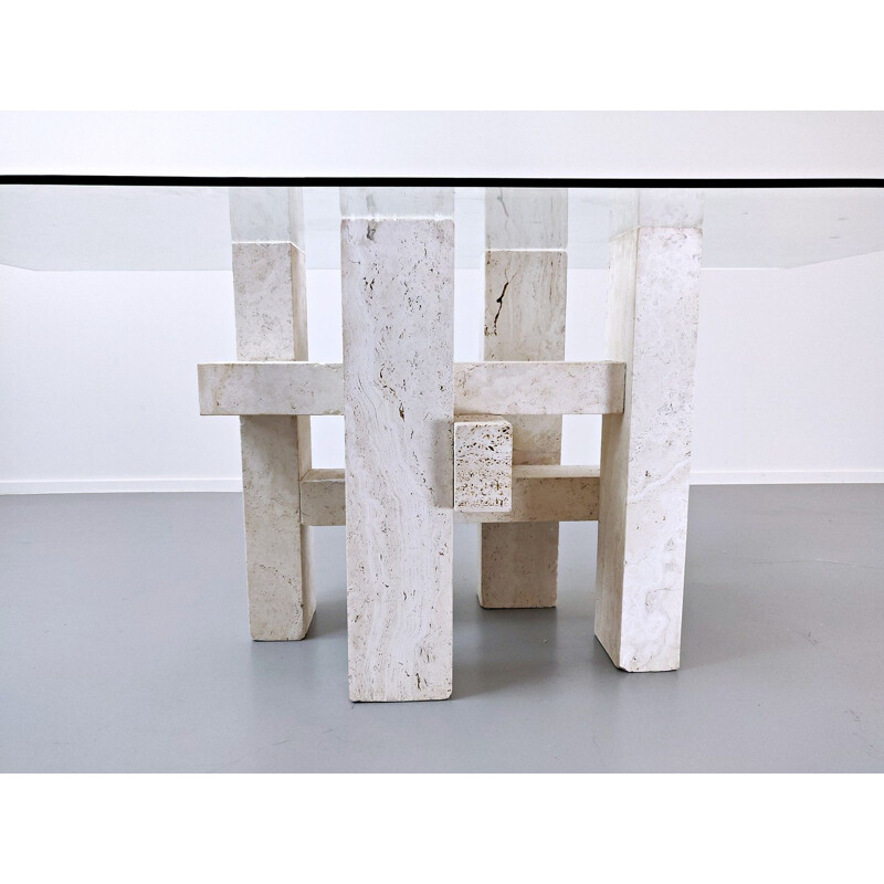 Travertine dining table by Willy Ballez