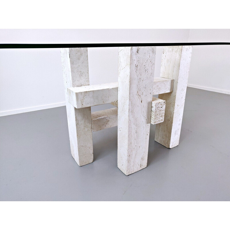 Travertine dining table by Willy Ballez