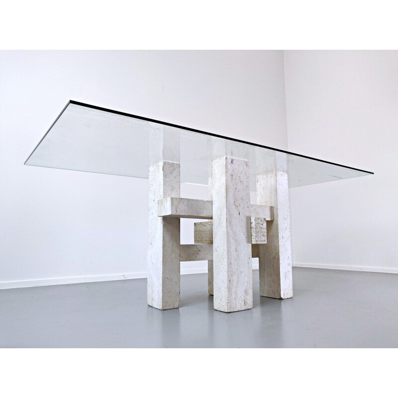 Travertine dining table by Willy Ballez