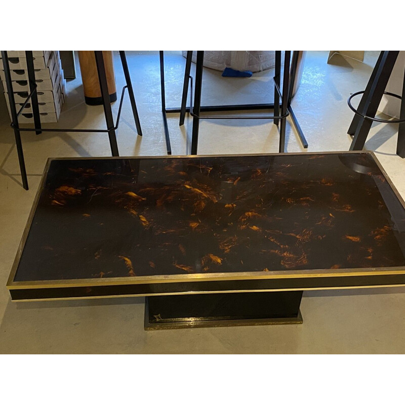 Table basse vintage Plexiglas et plateau de verre fumé