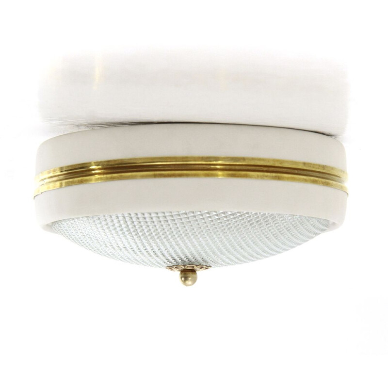 Vintage  Molded glass and brass ceiling lamp, 1940s