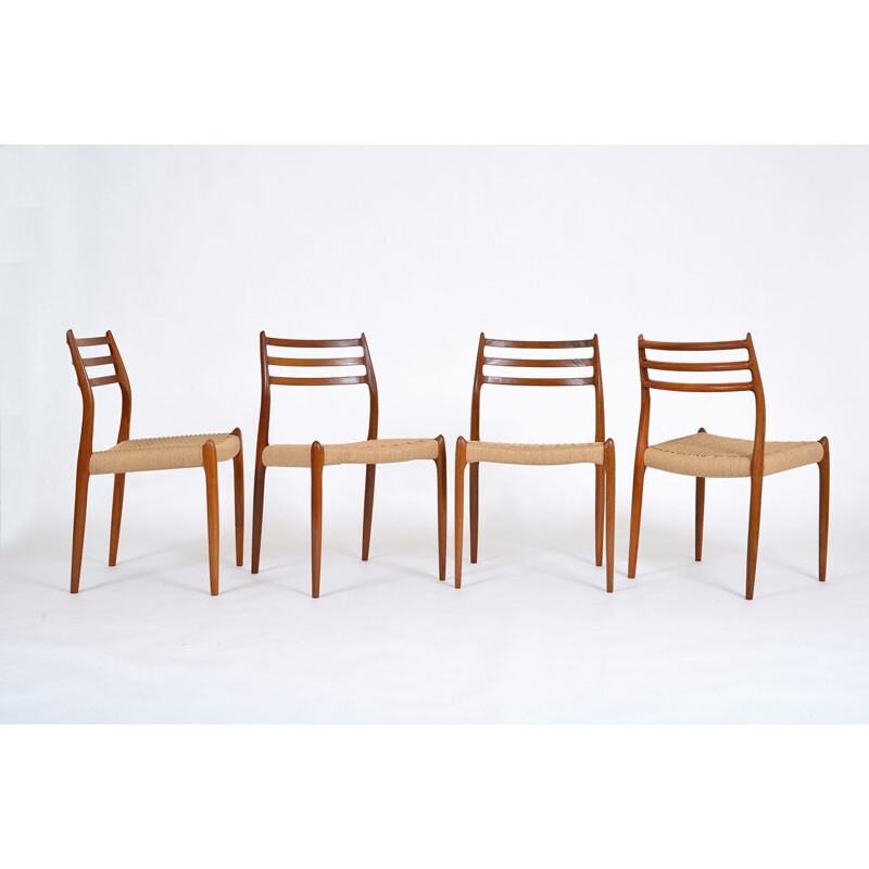 6 chaises à manger vintage en teck Niels O Moller modèle 62, 78 Danois 1954