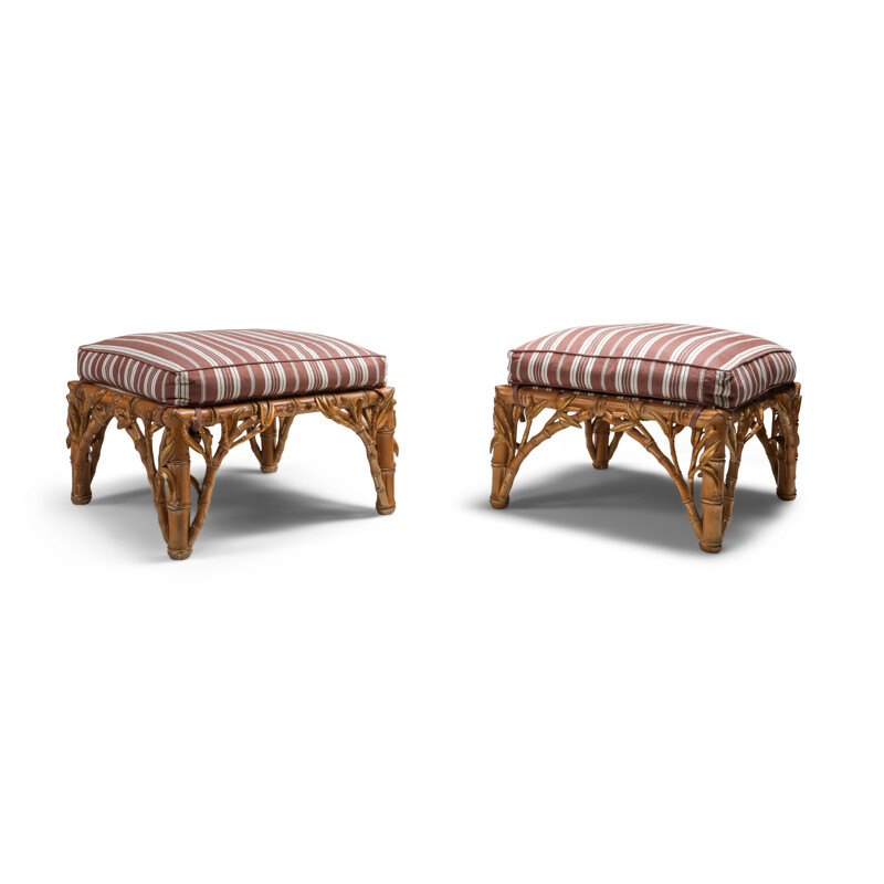 Pair of vintage ottoman, Arpex Italy Bamboo 1970s