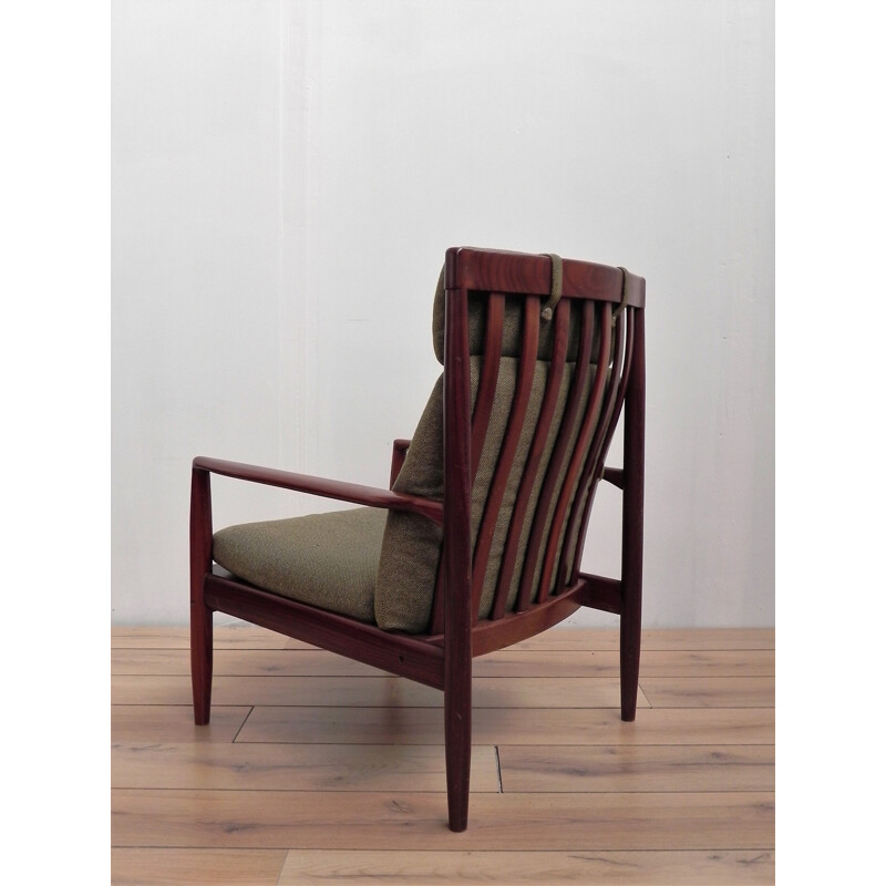 Pair of Poul Jeppesen armchairs in rosewood and green wool, Grete JALK - 1960