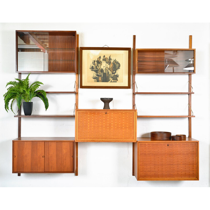 Midcentury Royal System Teak Wall Unit Shelving by Poul Cadovius Danish 1948