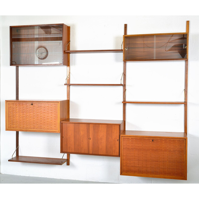 Midcentury Royal System Teak Wall Unit Shelving by Poul Cadovius Danish 1948