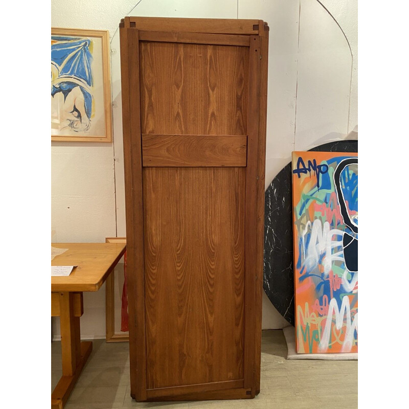 Vintage GO wardrobe in solid elm by Pierre Chapo 1975