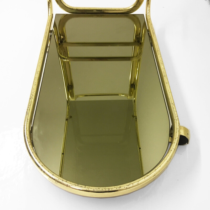 Vintage Morex Brass Drinks Bar Cart Smoked Mirror Glass Hollywood Regency