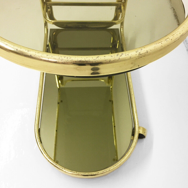 Vintage Morex Brass Drinks Bar Cart Smoked Mirror Glass Hollywood Regency