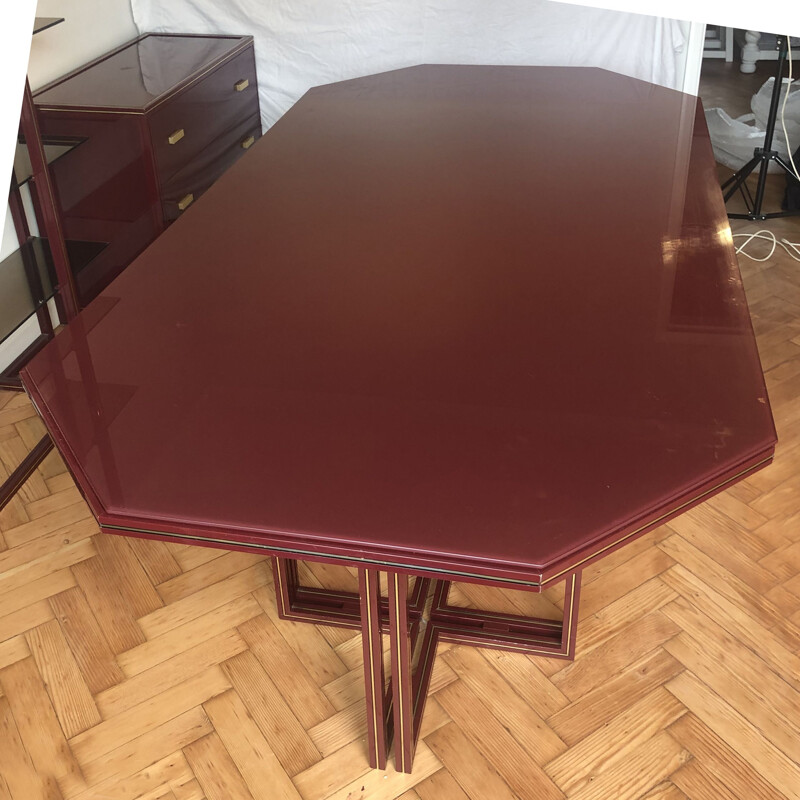 Vintage  Dining Table Glass Burgundy Pierre VandelHollywood Regency French 1970s