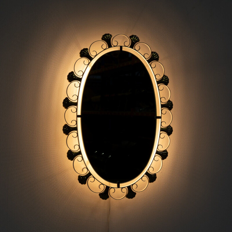 Specchio d'epoca in ottone di Egon Hillebrand per Hillebrand