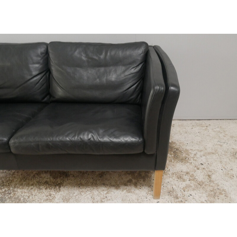 Vintage Sofa black leather 2 seat Danish 1980s