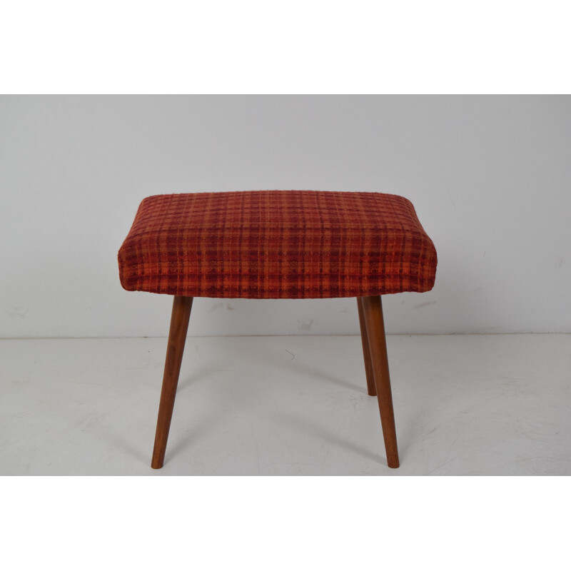 Vintage Hocker oder Stoff Holz Hocker Tschechoslowakei 1960